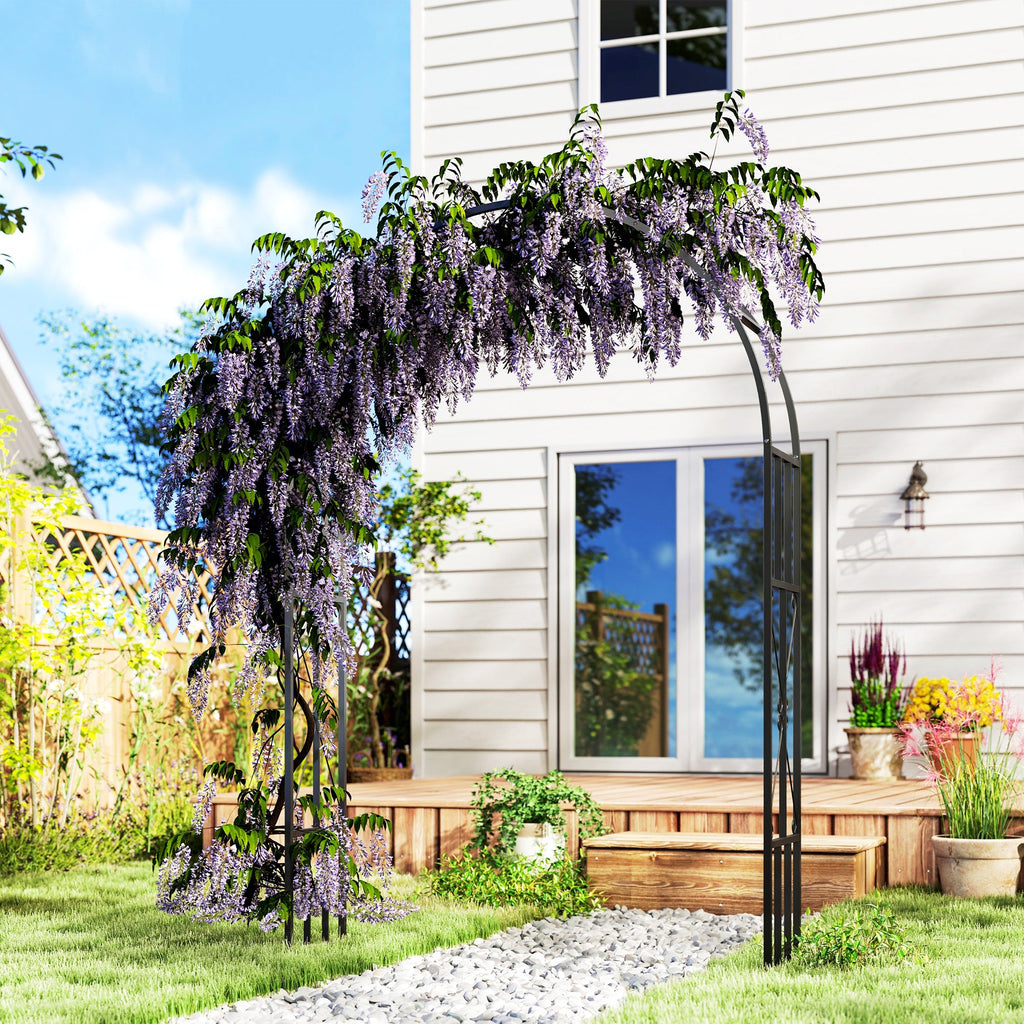 7.3ft Steel Garden Arch Trellis for Climbing Plants Roses Wisteria Vines, Black