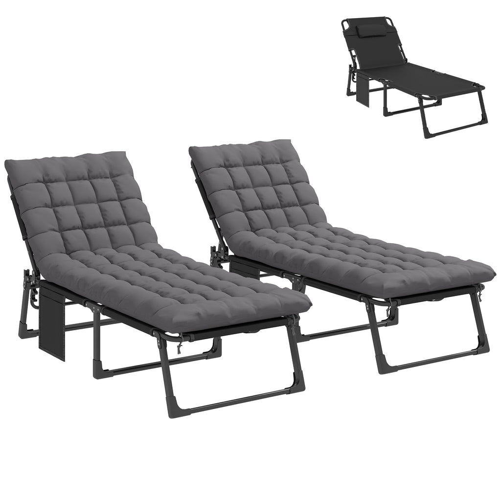 2 Piece Reclining Outdoor Chaise Lounge Chairs with Cushions, Dark Gray
