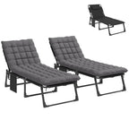2 Piece Reclining Outdoor Chaise Lounge Chairs with Cushions, Dark Gray