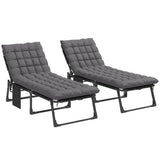 2 Piece Reclining Outdoor Chaise Lounge Chairs with Cushions, Dark Gray
