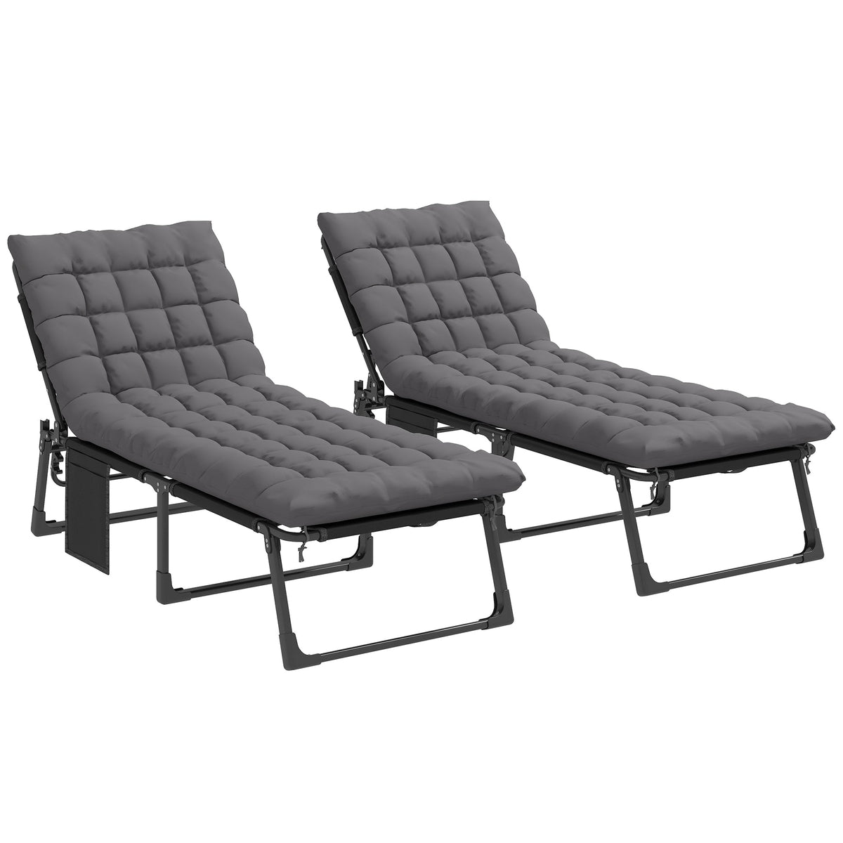 2 Piece Reclining Outdoor Chaise Lounge Chairs with Cushions, Dark Gray