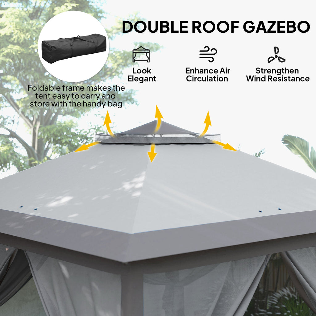 11' x 11' Pop Up Canopy with Double Roof and Mesh Sidewalls, Light Grey