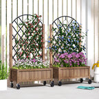 2 Pack Raised Garden Beds with Metal Trellis, Wheels and Drainage, Brown