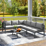 3 Piece Aluminium Corner Lounge Set with Adjustable Backrest, Dark Grey