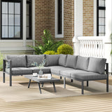 3 Piece Aluminium Corner Lounge Set with Adjustable Backrest, Dark Grey