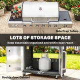 6 Burner Propane Gas Grill with Side Burner, 63,000 BTU , Warming Rack & Cabinet