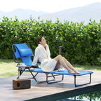 Folding Lounge Chair with Reading Hole and Headrest, Dark Blue