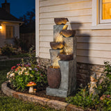 51.2" 5-Tier Water Fountain with LED Lights and Adjustable Flow, Gray/Brown