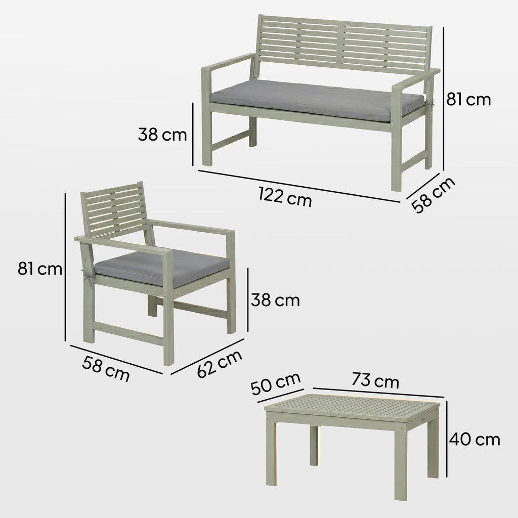 4-Seater Acacia Garden Set with Loveseat, 2 Chairs & Wood Table, Light Grey