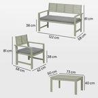 4-Seater Acacia Garden Set with Loveseat, 2 Chairs & Wood Table, Light Grey