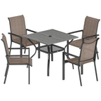 5 Piece Garden Dining Set with Stackable Chairs and Parasol Hole, Grey/Khaki