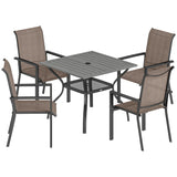 5 Piece Garden Dining Set with Stackable Chairs and Parasol Hole, Grey/Khaki