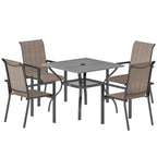 5 Piece Garden Dining Set with Stackable Chairs and Parasol Hole, Grey/Khaki