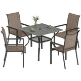 5 Piece Garden Dining Set with Stackable Chairs and Parasol Hole, Grey/Khaki