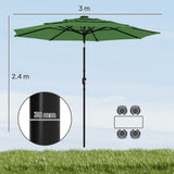 3 m Garden Parasol with 3-Tier Roof, Crank Handle & Tilt, Green