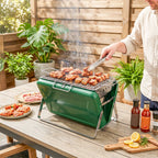 Folding Portable Charcoal BBQ Grill with Handle and Foldable Legs, Dark Green