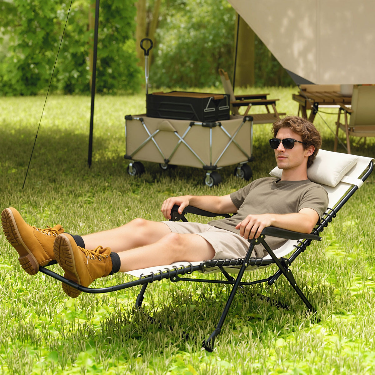 Zero Gravity Chair with 5-Position Backrest and Headrest, Beige