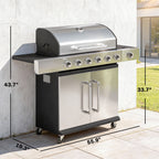 6 Burner Propane Gas Grill with Side Burner, 63,000 BTU , Warming Rack & Cabinet