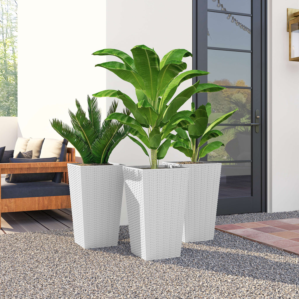 3 Piece 24" Tall Planters with Drainage Holes, White