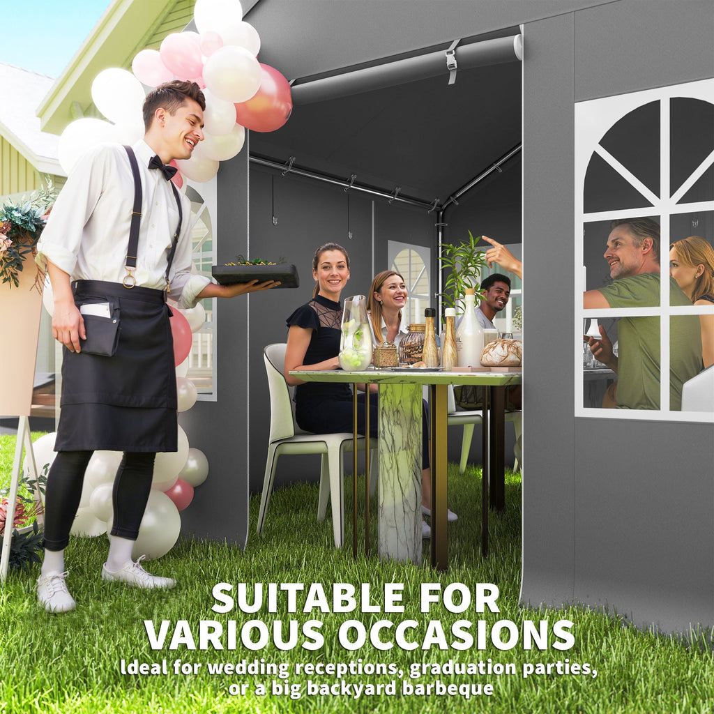 3 x 3 m Heavy Duty Garden Gazebo with Sides, Windows & 4 Weight Bags, Grey