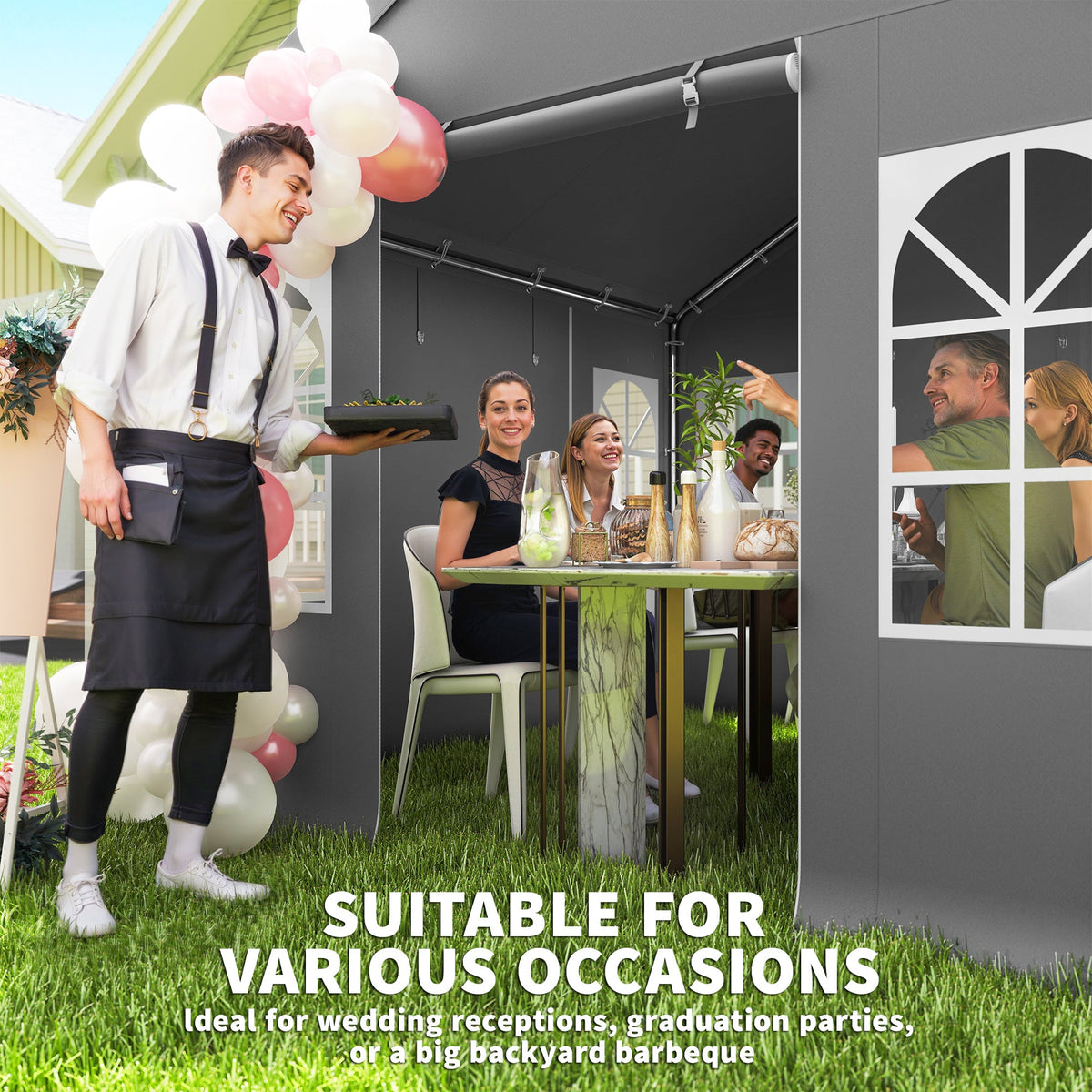 3 x 3 m Heavy Duty Garden Gazebo with Sides, Windows & 4 Weight Bags, Grey