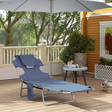 Folding Lounge Chair with Face Hole, Side Pocket and Strap, Grey