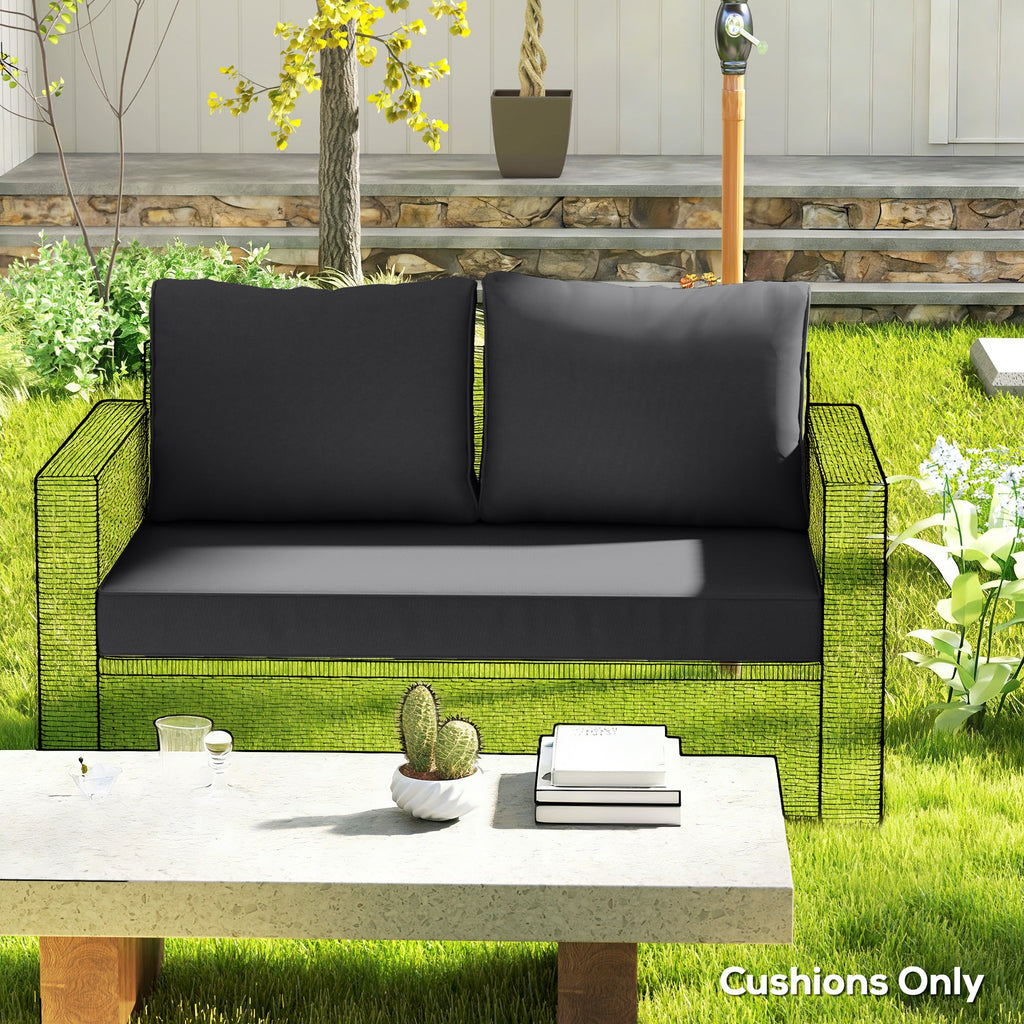 2 Seater Outdoor Seat Cushions with Backrest, Black
