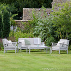 Gardenesque Patio Garden Furniture Set - Light Grey Wooden Garden Set - Repton Lounge - Outdoor Table & Chairs - Durable and Comfortable Design - With Cushions - Flat Pack Design - 4 Seater