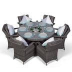 Arizona Luxury 6 Seater Grey Rattan Dining Set with Ice Bucket Drinks Cooler | Outdoor Poly Rattan Garden Table & Chairs Set with Parasol & Cover