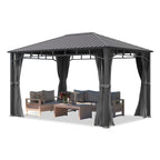 TOOLPORT Garden gazebo 3x4 m hardtop steel roof, 4 side panels in grey, poles 9x9cm