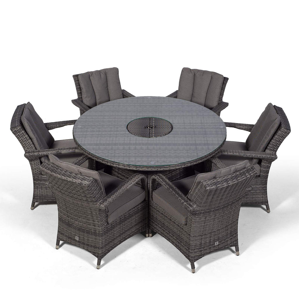 Arizona Luxury 6 Seater Grey Rattan Dining Set with Ice Bucket Drinks Cooler | Outdoor Poly Rattan Garden Table & Chairs Set with Parasol & Cover
