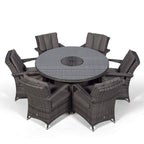 Arizona Luxury 6 Seater Grey Rattan Dining Set with Ice Bucket Drinks Cooler | Outdoor Poly Rattan Garden Table & Chairs Set with Parasol & Cover