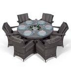 Arizona Luxury 6 Seater Grey Rattan Dining Set with Ice Bucket Drinks Cooler | Outdoor Poly Rattan Garden Table & Chairs Set with Parasol & Cover