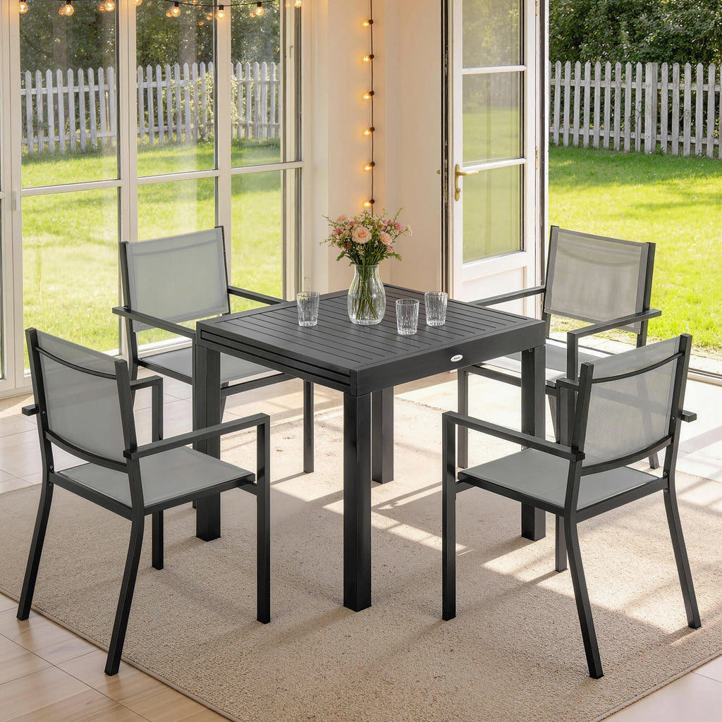 7 Piece Outdoor Dining Set with Extendable Table and Stackable Chairs