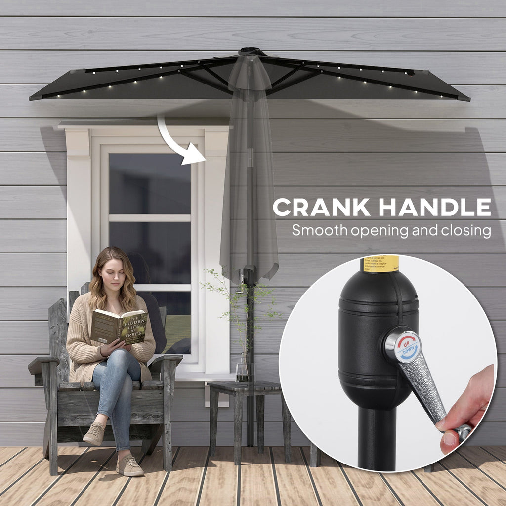 2.6 m Half Garden Parasol with Solar LED Lights and Tilt, Dark Grey