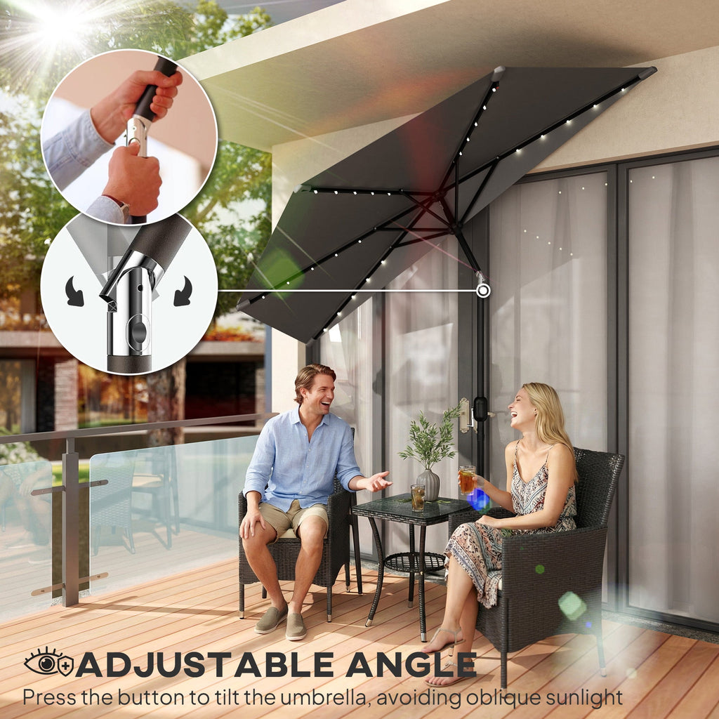 2.6 m Half Garden Parasol with Solar LED Lights and Tilt, Dark Grey