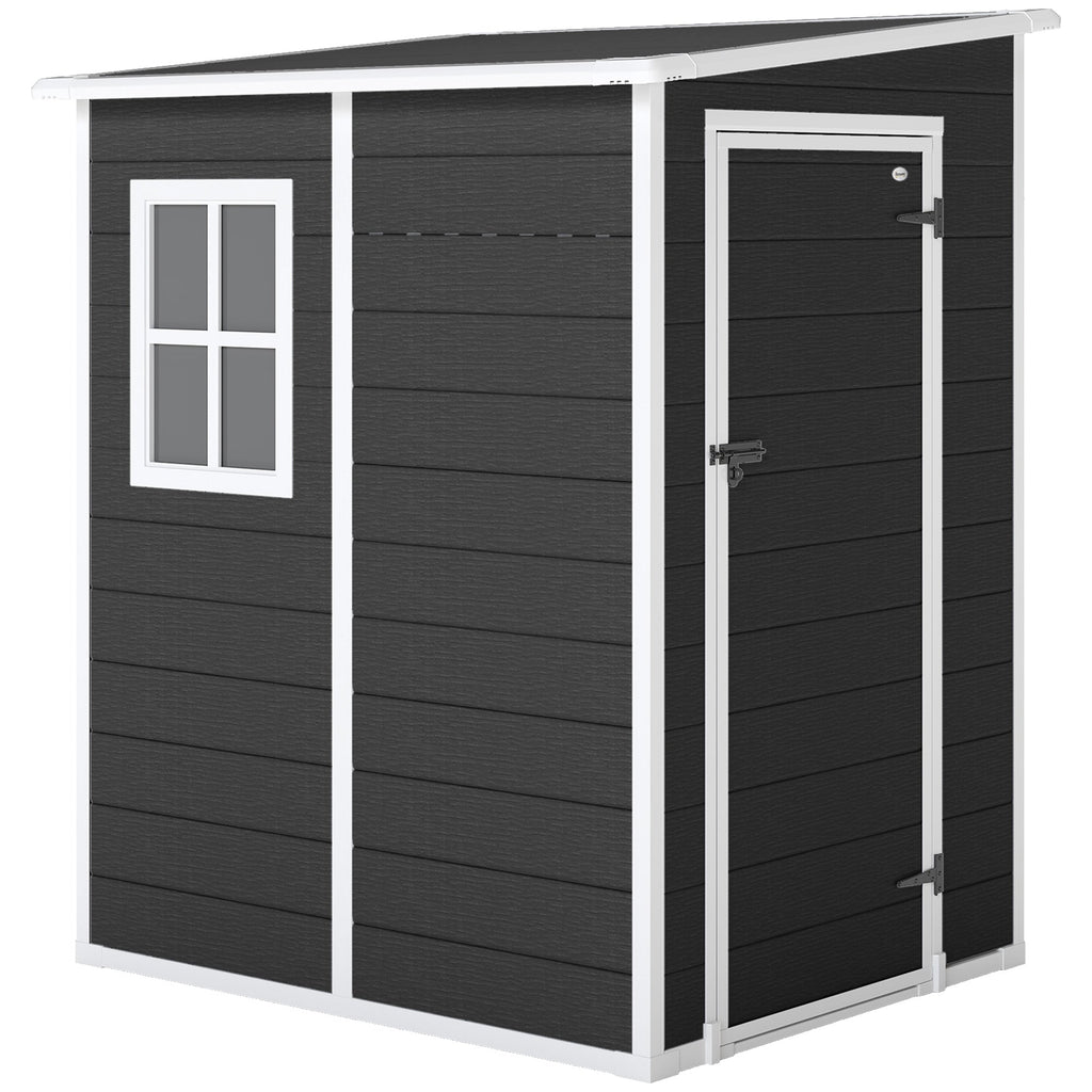 4 x 5FT Plastic Lean-to Garden Shed with Floor, Window and Vent, Black
