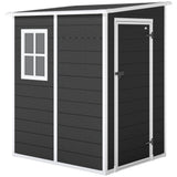 4 x 5FT Plastic Lean-to Garden Shed with Floor, Window and Vent, Black