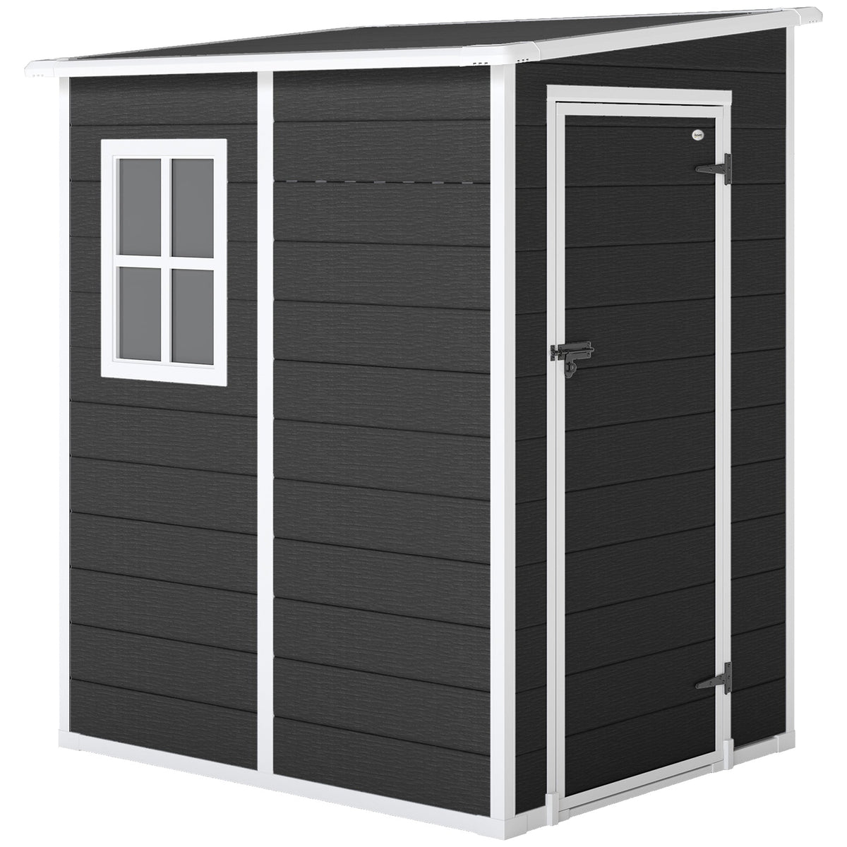 4 x 5FT Plastic Lean-to Garden Shed with Floor, Window and Vent, Black