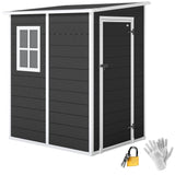 4 x 5FT Plastic Lean-to Garden Shed with Floor, Window and Vent, Black