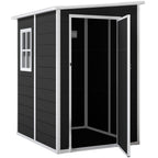 4 x 5FT Plastic Lean-to Garden Shed with Floor, Window and Vent, Black