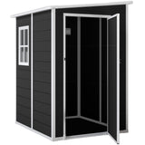 4 x 5FT Plastic Lean-to Garden Shed with Floor, Window and Vent, Black