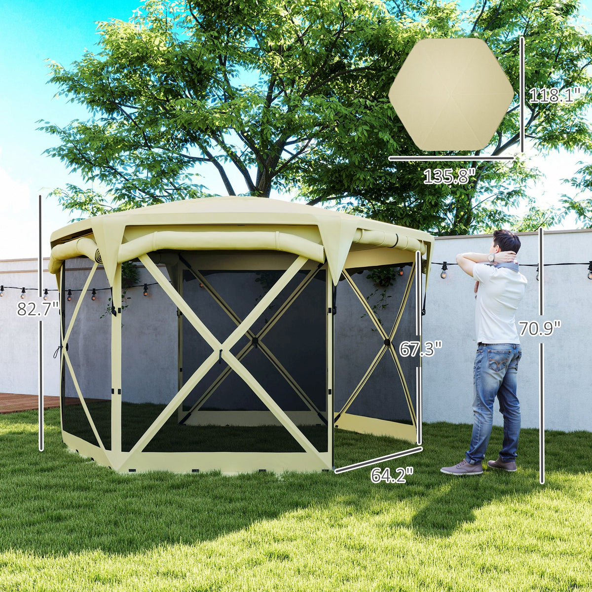 11' x 11' Pop Up Gazebo Screen Tent with UPF30+ Removable Roof Cover, Beige