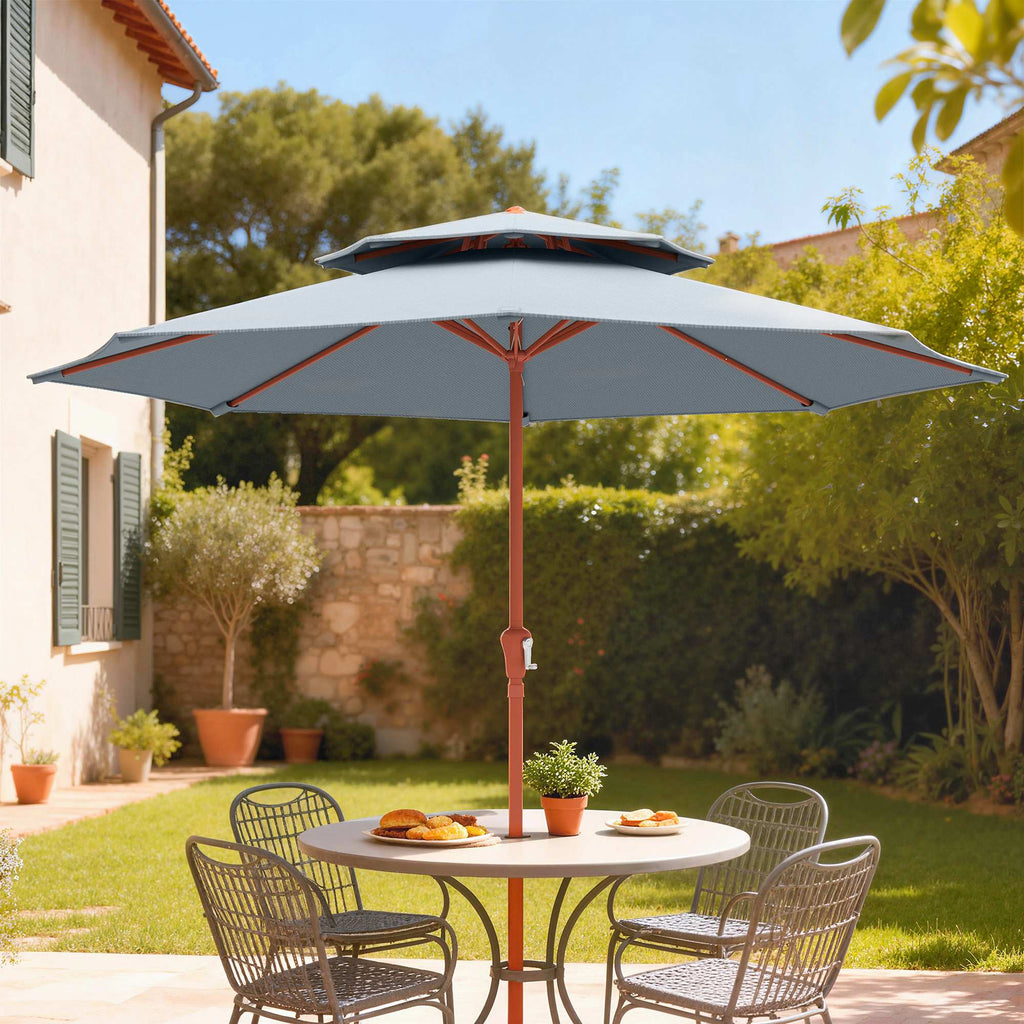 104'' x 104'' Patio Umbrella with Crank and Double Top, Light Grey