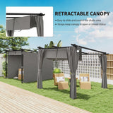 3 x 3 m Metal Pergola with Retractable Roof and Sidewalls, Light Grey