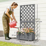 Wood Planter with Trellis and Drainage Holes, Grey