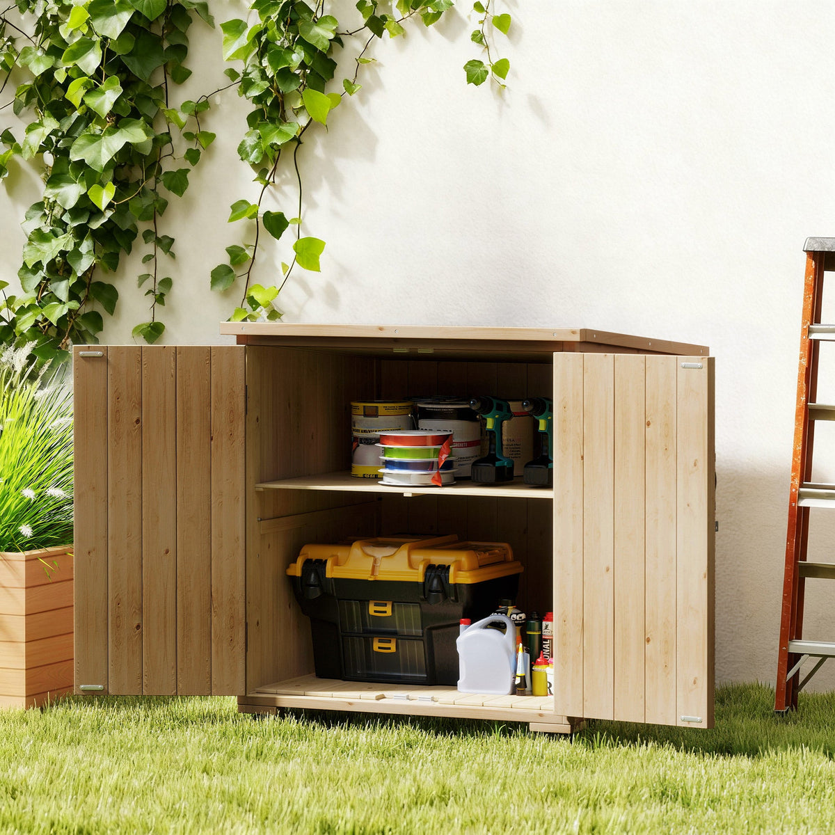 Wood Garden Shed with Adjustable Shelf and Double Doors