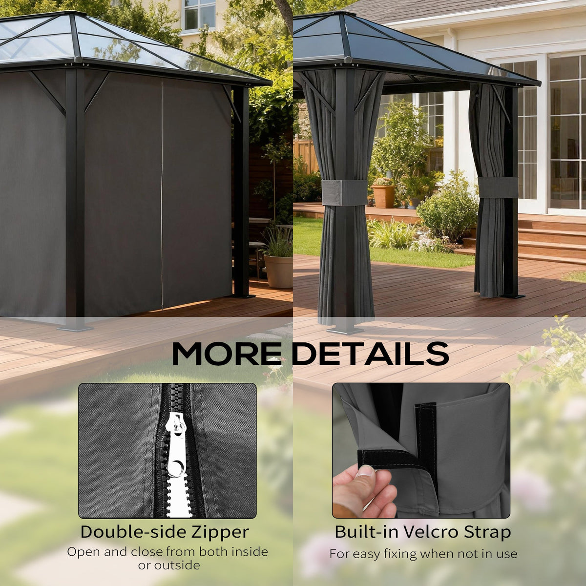 10' x 13' Gazebo Sidewall Set with 4 Panels and Hooks, Light Grey