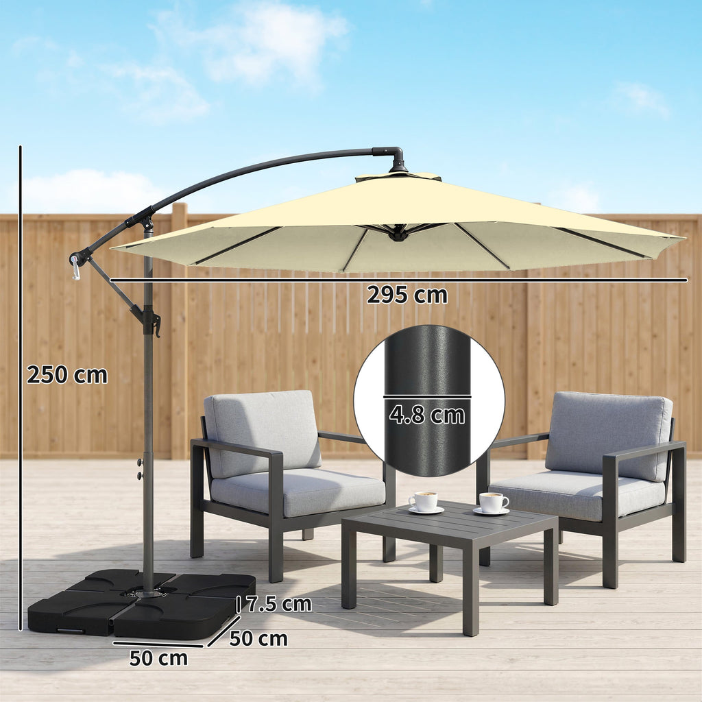 3 m Cantilever Parasol with Weights, Cover & Cross Base, Sand