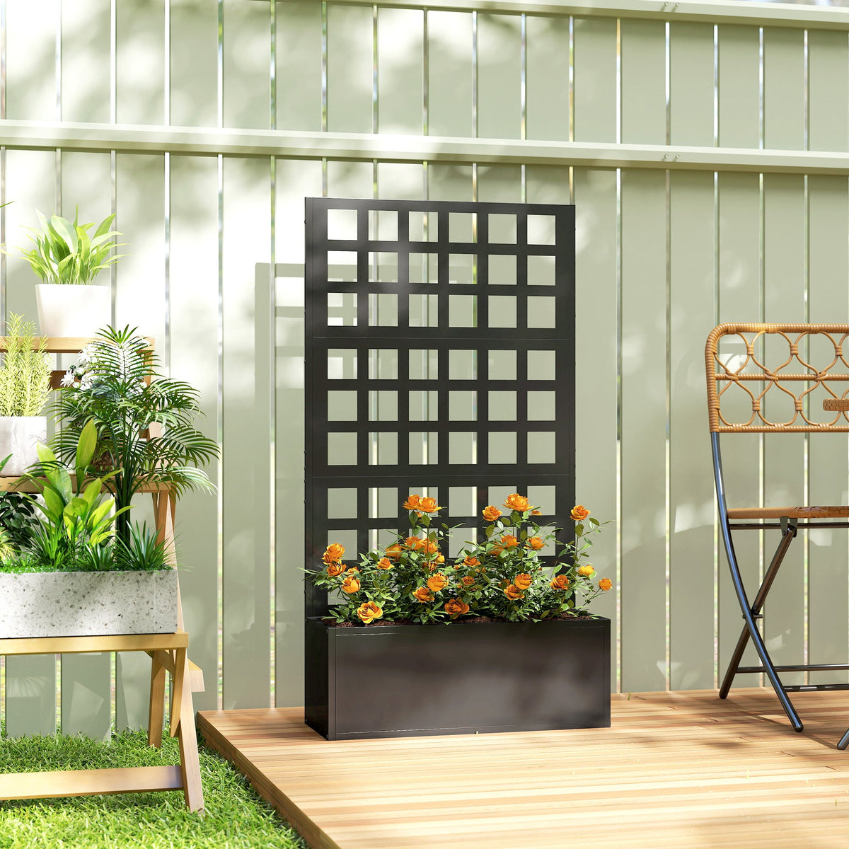 24" x 9" x 44.5" Raised Garden Bed with Trellis and Drainage, Black